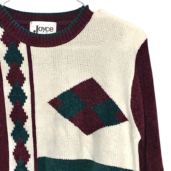 NWT Vintage Joyce Sweater Green Maroon White New Size S Small - Picture 2 of 6